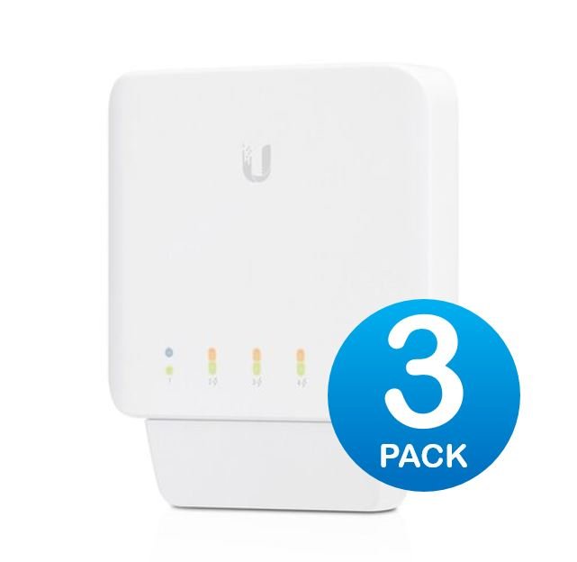 [NHU-USW-FLEX-3] Ubiquiti USW Flex 3 Pack- Managed, Layer 2 Gigabit switch with auto-sensing 802.3af PoE support. 1x PoE In, 4x PoE Out,