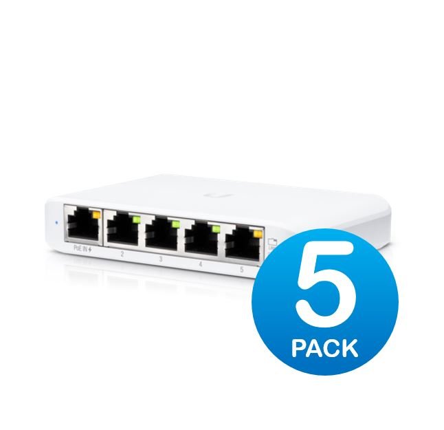 [NHU-USW-FLEX-MINI-5] Ubiquiti USW Flex Mini 5 Pack - Managed, UniFi, Layer 2 Gigabit, 5x GbE RJ45 Ports, Power Via PoE (802.3af) /USB Type-C 5V 1A, No PSU,