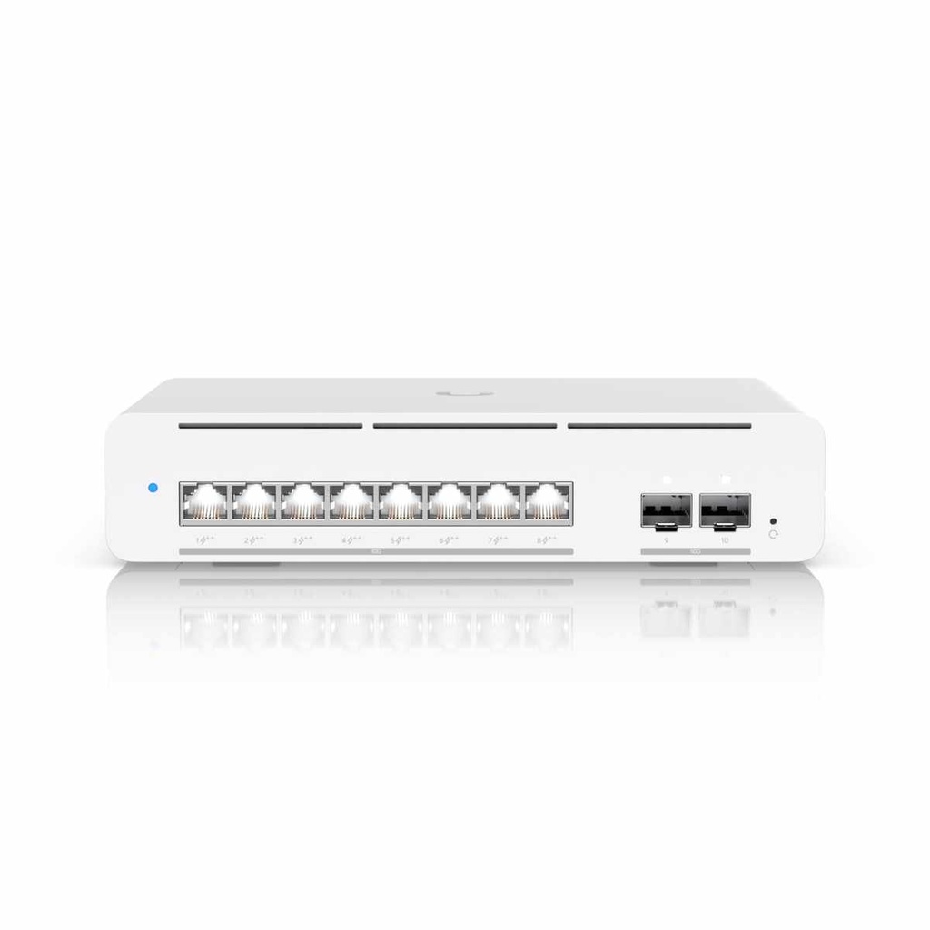 [NHU-USW-PRO-XG-8-POE] Ubiquiti Pro XG 8 PoE, Compact Desktop/Wall-mountable, Professional-grade 8-port, Layer 3 Etherlighting  PoE++ Switch With (8) 10 GbE, (2) 10G SFP+