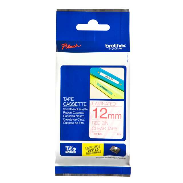 BROTHER TZE TAPE 12MM RED ON CLEAR