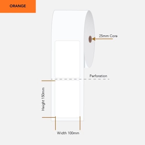 LABEL THERM PERM 100X150 1AC 400R 25MM PERF ORANGE
