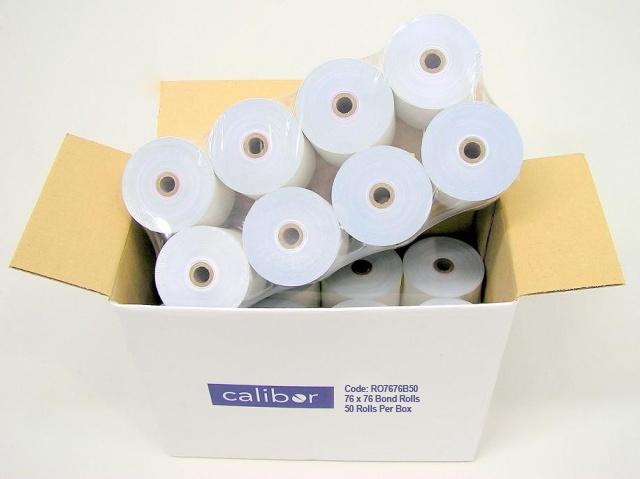 CALIBOR Bond Paper, 76mm x 76mm, 50 Rolls Per Box, Plain
