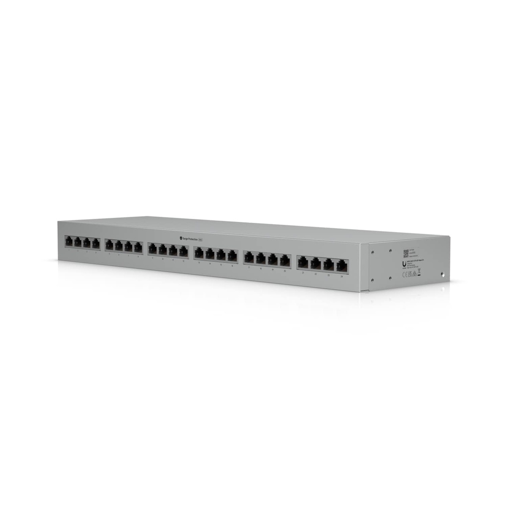 Ubiquiti Ethernet Surge Protection,Rack-mount Indoor Panel Supports Up To 10 GbE, PoE++, 20kA Surge Discharge/Port,24-port Integrated,1U Rack-mount