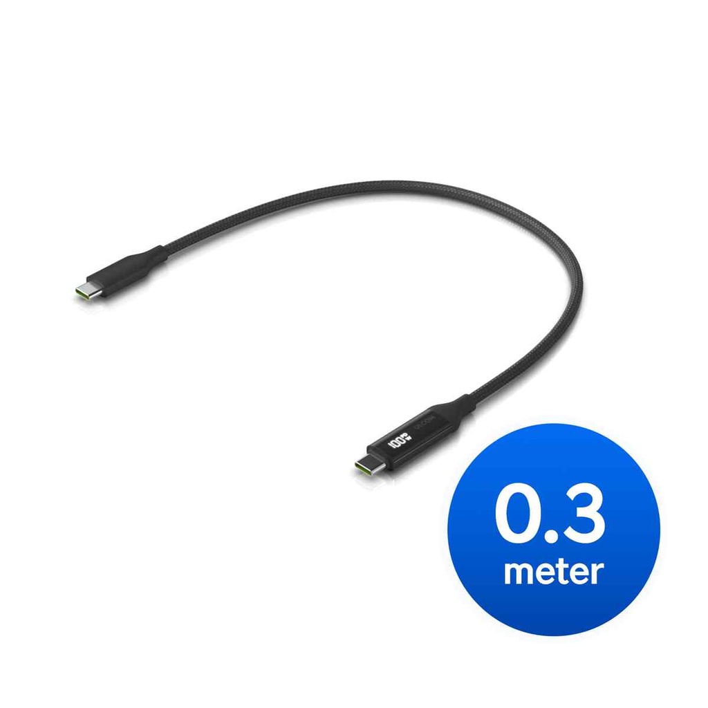 [NHU-CABLE-USB-100W-.3M-BK] Ubiquiti USB-C Cable with Charge Display,Length 0.3M, Black, Braided Power & Data Cable With A Double-sided Charge Display,100W Max Power Outpu