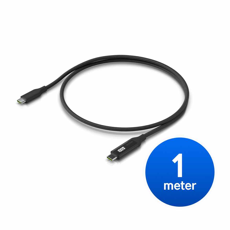 [NHU-CABLE-USB-100W-1M-BK] Ubiquiti USB-C Cable with Charge Display,Length 1M, Black, Braided Power & Data Cable With A Double-sided Charge Display,100W Max Power Output