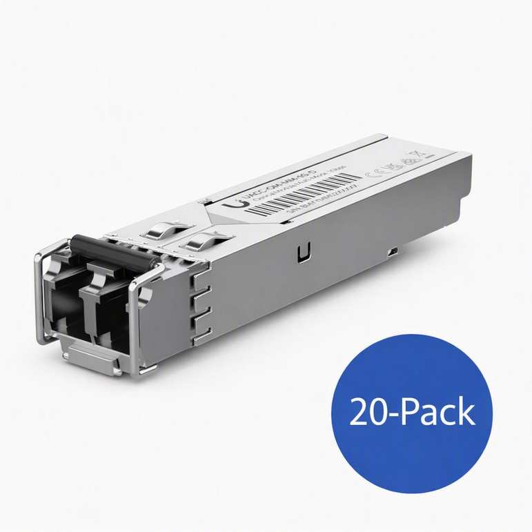 [NHU-OM-MM-1G-D-20] Ubiquiti UFiber SFP Multi-Mode Fiber Module, 20-Pack, 1.25 Gbps Throughput,Supports Connections Up to 550 m