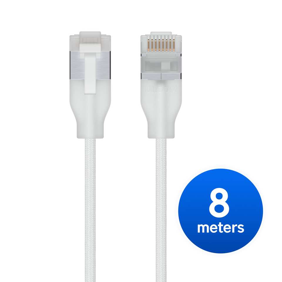 [NHU-PATCH-EL-C6A-8M-W] Ubiquiti UniFi Premium Patch Cable, 8M, White, Ultra-thin Braided Patch Cable, Designed And Optimized For 10 GbE Networking.