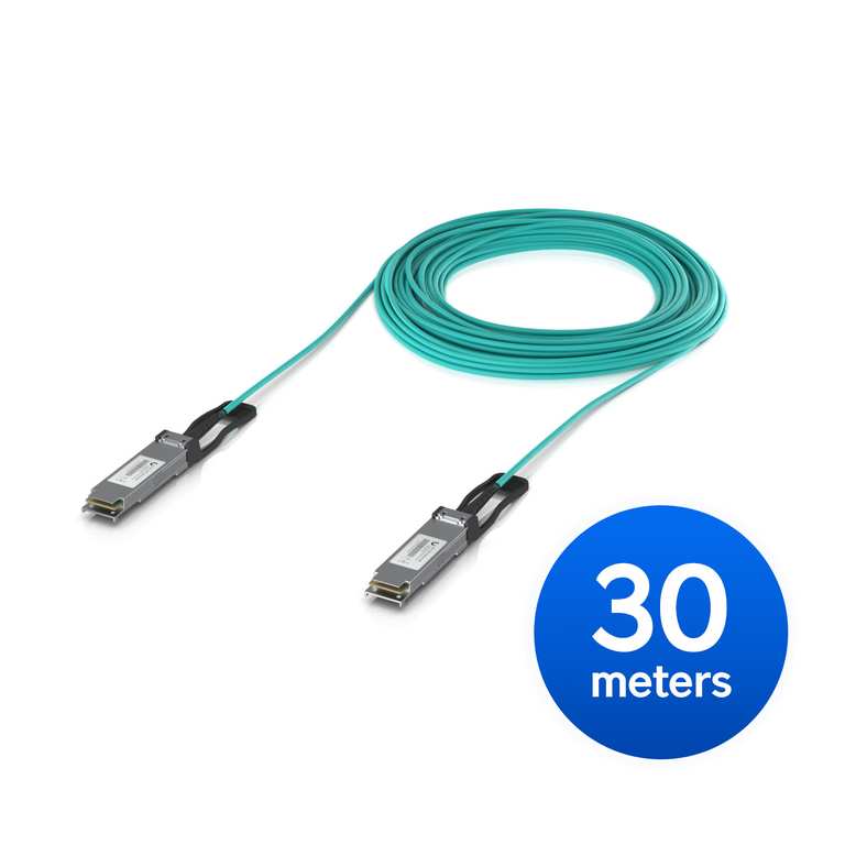 [NHU-UACC-AOC-QSFP28-30M] Ubiquiti 100G Long-Range Direct Attach Cable,30M, Long-Range QSFP28 Direct Attach Cable With 100 Gbps Max Data Rate.