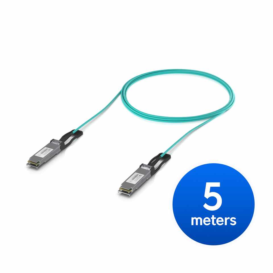[NHU-UACC-AOC-QSFP28-5M] Ubiquiti 100G Long-Range Direct Attach Cable, 5M, Long-range QSFP28 direct attach cable with a 100 Gbps max data rate.