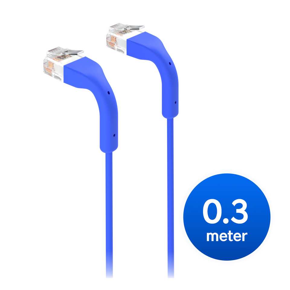 [NHU-UC-PATCH-0.3M-BL] Ubiquiti UniFi Patch Cable,Length .3m,Blue,Ultra-thin patch cable with GbE support and flexible, bendable boots for enhanced installation versatility.
