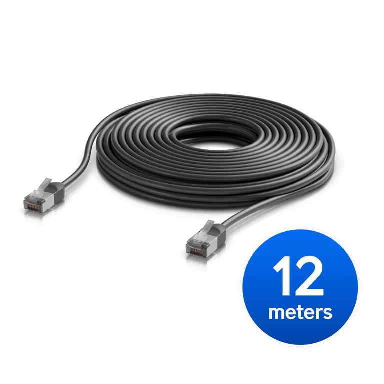 Ubiquiti UniFi Premium Patch Cable Outdoor, 12M,Black,Ultra-Thin, Rugged, Shielded Patch, Optimized, Perform Harshest Environments ,10 GbE Networking.