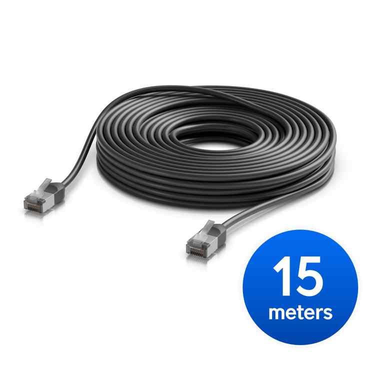 [NHU-U-C-P-O-C6A-15M-BK] Ubiquiti UniFi Premium Patch Cable Outdoor, 15M,Black,Ultra-Thin, Rugged, Shielded Patch, Optimized, Perform Harshest Environments ,10 GbE networking.