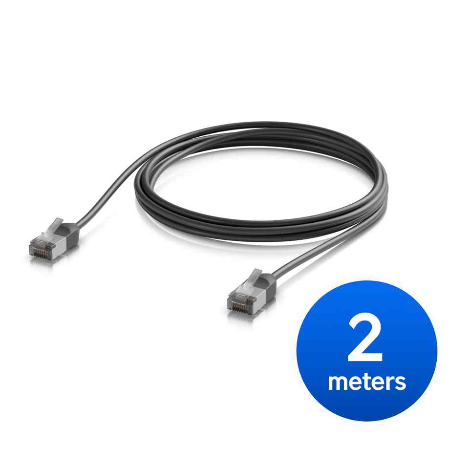 [NHU-U-C-P-O-C6A-2M-BK] Ubiquiti UniFi Premium Patch Cable Outdoor, 2M,Black,Ultra-Thin, Rugged, Shielded Patch, Optimize, Perform Harshest Environments ,10 GbE Networking.