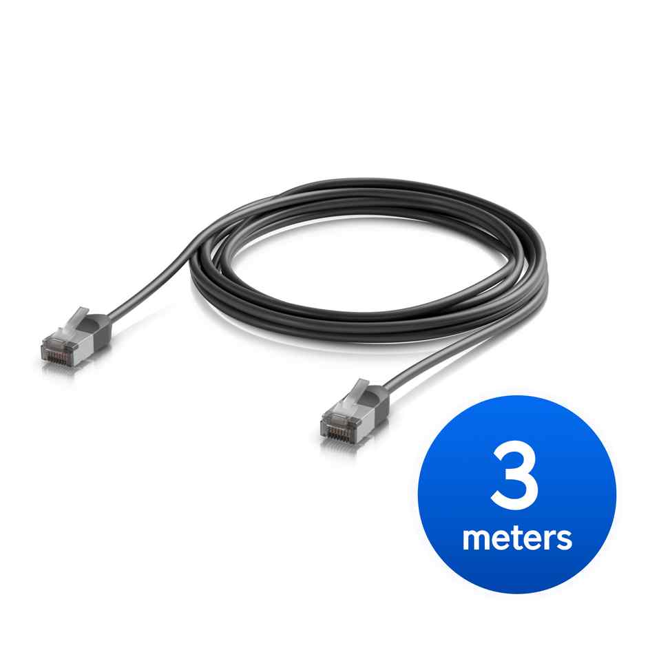 [NHU-U-C-P-O-C6A-3M-BK] Ubiquiti UniFi Premium Patch Cable Outdoor, 3M,Black,Ultra-Thin, Rugged, Shielded Patch, Optimize, Perform Harshest Environments ,10 GbE Networking.