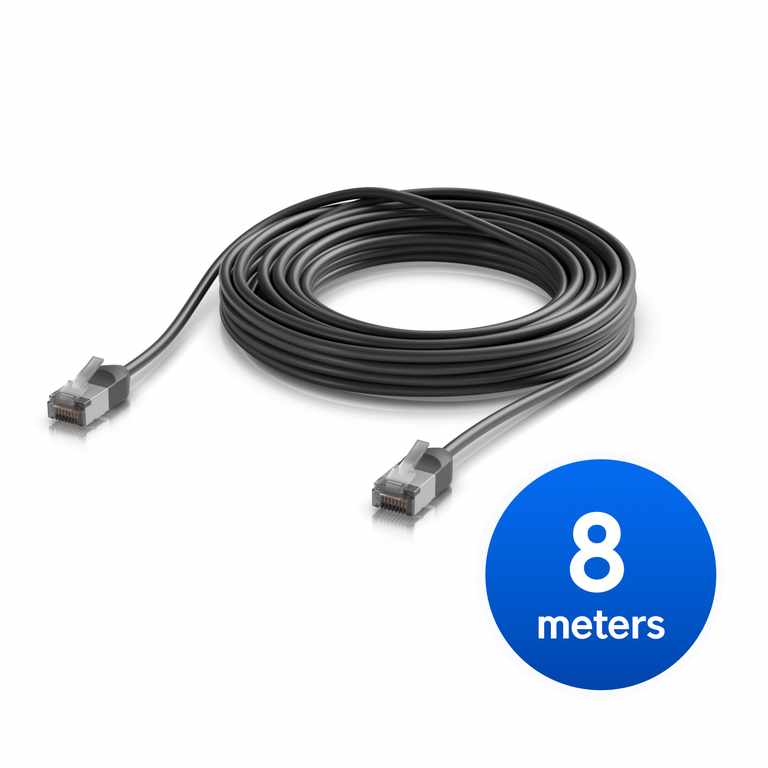 [NHU-U-C-P-O-C6A-8M-BK] Ubiquiti UniFi Premium Patch Cable Outdoor, 8M,Black,Ultra-Thin, Rugged, Shielded Patch, Optimized, Perform Harshest Environments ,10 GbE Networking.