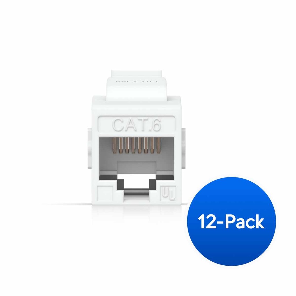 [NHU-U-K-COUPLER-C6] Ubiquiti Cat6 Keystone Coupler, 12-Pack, White, Pass-Through Cat6 Keystone Coupler For Connecting Pre-Terminated Ethernet Cables Seamlessly.