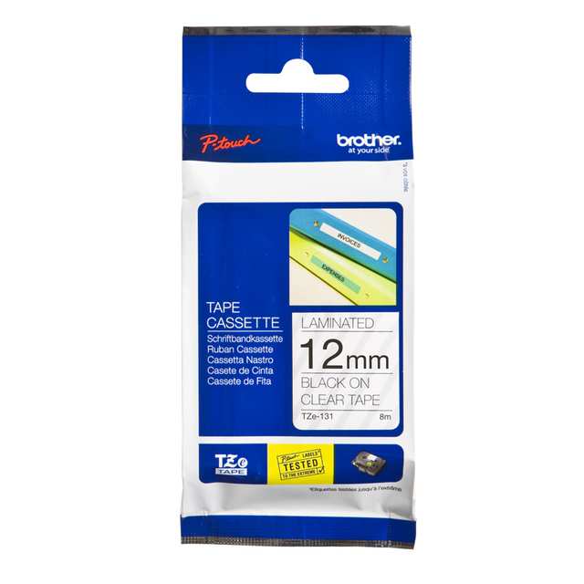 BROTHER TZE TAPE 12MM BLACK ON CLEAR