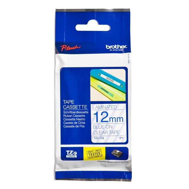 BROTHER TZE TAPE 12MM BLUE ON CLEAR