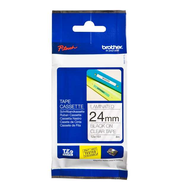 BROTHER TZE TAPE 24MM BLACK ON CLEAR