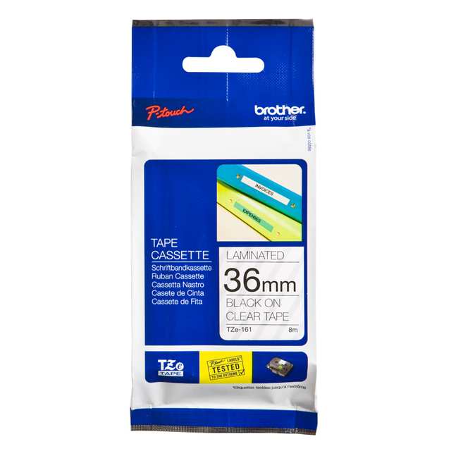 BROTHER TZE TAPE 36MM BLACK ON CLEAR