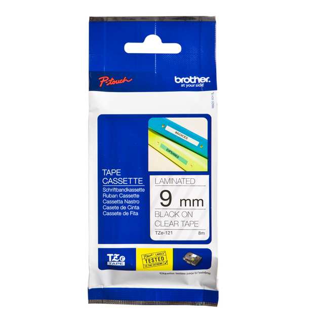 BROTHER TZE TAPE 9MM BLACK ON CLEAR