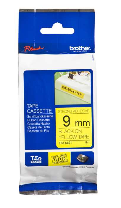 BROTHER TZE TAPE 9MM BLACK ON YELLOW STRONG